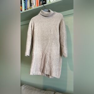 Turtleneck Wool Blend Dress Long Sleeve Ribbed - LANPULIX